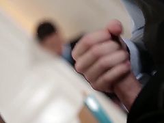 A medium-haired twink with a flat chest gets caught wanking in the classroom by a colleague who prepares his butt hole for cock. He sits on a chair, while he gets ridden.