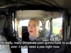 Horny Blonde sucks inside the Taxi And has shaged inside Missionary Position