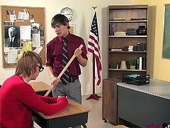 Andy Kay is Atlanta Grey's teacher. He takes some photographs of Grey, who has a sexy, nerdy look. Next, they kiss and Andy gets a blowjob while sitting on his desk.