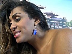 Daphynne Duarth loves it when her man chases her. She is almost always starving for sex and does not mind giving her man a good blowjob, to start it all. Watch this sexy tranny take a hot and long dick in her mouth, as she gets ready for the most amazing sex of her life. The guy makes sure Daphynne gets a lot of pleasure, as he drills her asshole hard.
