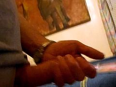Me stroking wearing a balls stretcer