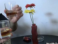Blonde girl involved into 3some with his olds