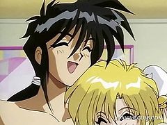 Hentai  blonde girl caught naked in bed