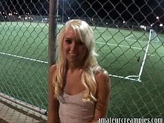College girl takes a risky creampie
