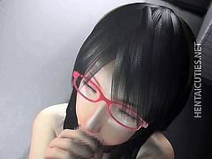 Geeky 3D hentai slut gives POV head