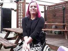 Wheelchair bound Leah Caprice flashing