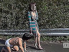 Japanese AV public nudity walking man on leash Subtitled