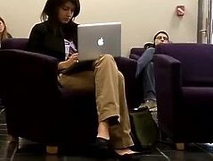 Candid heelpopping and Shoeplat Feet at Library