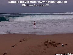 Strip micro bikini anal fisting on public beach