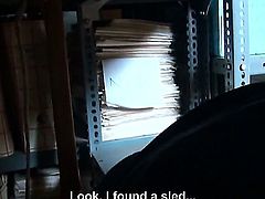 Sexy Hungarian amateur takes of her clothes and then gives a blow job in a public place. Anyone can walk in on her as she does it in a warehouse. She is so daring.