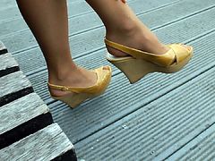 wifes pantyhosed feet in pumps shoeplay