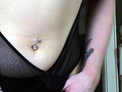 If you are a fan of blonde sluts, click to watch Georgie, removing her bikini and showing her shaved pussy, and big tits. She has a small tattoo inked near her belly piercing. The atmosphere intensifies, as the long-haired milf spreads legs and begins to masturbate on the floor...