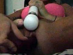 Hot blond wife fucks herself with big dildo