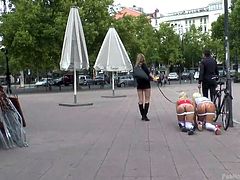 It seems that Mona Wales has got new pets. Two gorgeous blondes, Laela Pryce and Manu Magnum, are willing to walk obediently on a leash, in the city center, along the streets full of people, just for the pleasure of their mistresses. Very obedient pets! Enjoy!