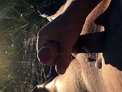 Slow motion cum on beach