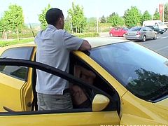 Horny blonde will fuck anywhere even at the parking lot