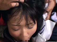 Watch as these Japanese schoolgirls are fucked hard and fast. They get cocks shoved in their mouths and pussies. One of the girls screams so loud, as she is fingered furiously. Which one of the teens will cum first?