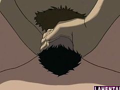 Big titted hentai brunette gets fingered and licked