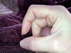 she plays with my uncut cock,rubs her tit on my cock
