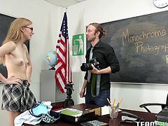 Alexa is just craving to reveal her wild part and gives in passionately to a horny teacher. Click to watch this blonde nerdy schoolgirl wearing glasses, removing her sexy uniform and spreading legs. Enjoy the kinky blowjob scene!