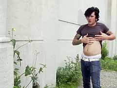 Tattooed emo nympho wanders in the streets to find a dude for sex
