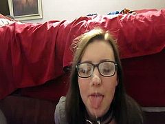 Cute girl with glasses takes facial