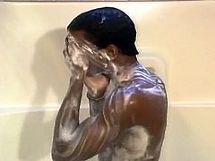 hot black gay takes a soapy shower
