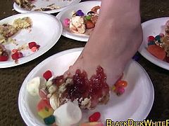 Teens feet smash food