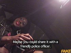 Fake Cop Ebony stripper rides the policeman