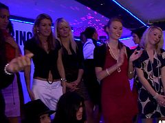 Blonde bimbo ejoying herself at an out of control party
