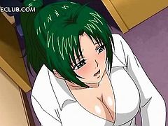 Busty 3d hentai babe giving tit job gets jizzed all over