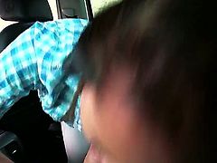 Awesome young chick with a big butt wants some hot sex in the car with her horny partner. Brunette gal takes off her panties and displays that fine ass, blows her mans pecker and rides it later with pleasure.