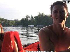 A slutty babe wants to add a little spice to her boat travel, and can't miss the chance to seduce the guy who helps her to row. Click to watch naughty Anna, persuaded to show her nice small tits and appetizing cunt.