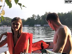 A slutty babe wants to add a little spice to her boat travel, and can't miss the chance to seduce the guy who helps her to row. Click to watch naughty Anna, persuaded to show her nice small tits and appetizing cunt.