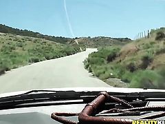 Brunette Katy Karson with round bottom and trimmed cunt fulfills her sexual needs and desires with Voodoos rod in her mouth