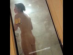 wife's routine part 3 -rest of shower, bend for camera