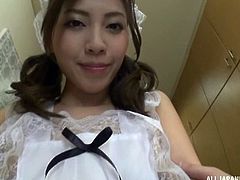 Your pretty maid gives a great blowjob and rides your cock