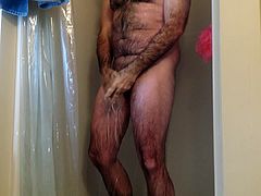 Jerking off in the shower. Cum shot. Hairy