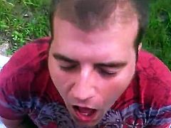 Sucking the BBC in the backyard and getting a facial