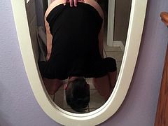 MILF Wife Fucking Vocal Orgasm in Bathroom Mirror
