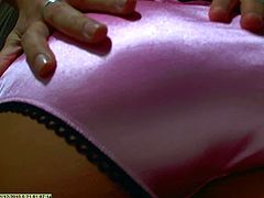 Pink satin panties in your face