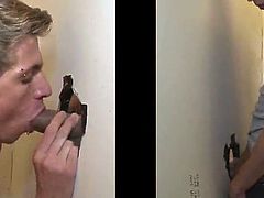 Amazing Guy gets pleasure as his cock sucked through gloryhole in Gay scene