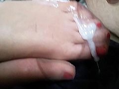 Foot play with stockings and cum part 2