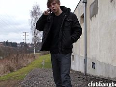 This young guy is talking to the man, he's meeting around back. He doesn't want anyone to see, which is why the need for a private place to do his business. He sees his stranger with his dick out, and immediately drops to his knees to orally gratify him. He gobbles the whole damn thing on this chilly day.