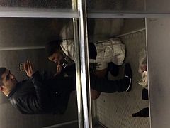 Elevator amateur blowjob