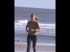 Spy beach pokies slow motion jogger