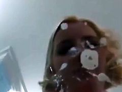 nasty cum licking from glass