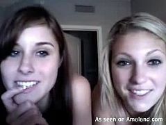 Young sluts with big tits, what could be better than that? These two friends decide to show off their goodies live on camera, thanks to their phones. They fulfill the promise of masturbatory delight, when they take off their bras, letting all their viewers see their delightful and plentiful boobs.