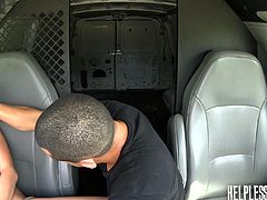 Ashley is stuck out in the middle of nowhere, since her car decided to break down on her. She gets a ride with this guy in a van, which is already kind of creepy. He wants to tie her hands together and fuck her. She's a little scared, but she lets him have it.