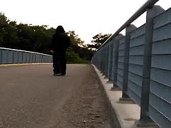 Showing my small cock on a bridge